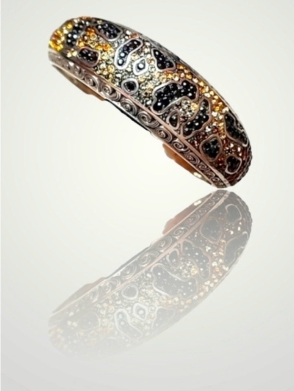 🐅 BRIGHTON VTG Totem Trinity Leopard SWAROVSKI Crystal Silver Bracelet!